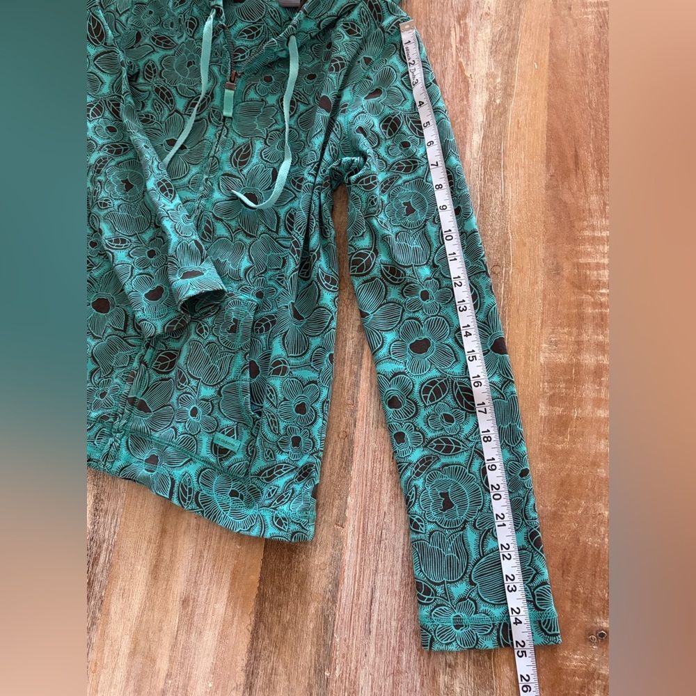 Liz Claiborne Teal and Brown Floral‎ Stretch Hoodie, Size Medium - Picture 6 of 13